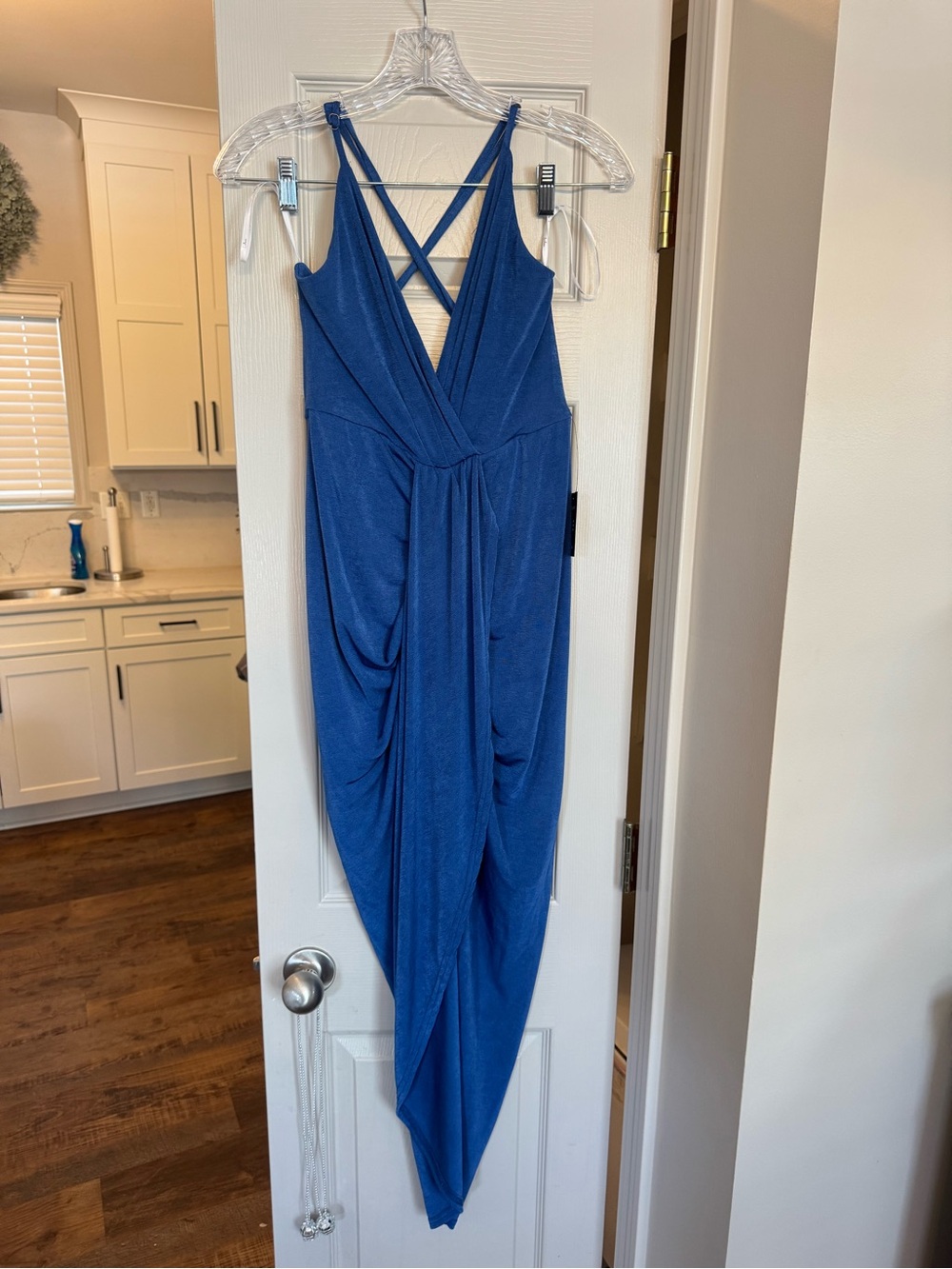 Lulu's Royal Blue Draped Midi Dress with Crisscross Straps